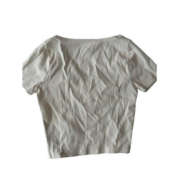 Madewell White Square Neck Casual Stretch Crop Tee Ribbed NWT Small - Picture 6 of 7